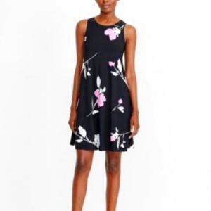 Lauren Ralph Lauren Black Pink Floral Sleeveless Trapeze Shift Dress Size 16